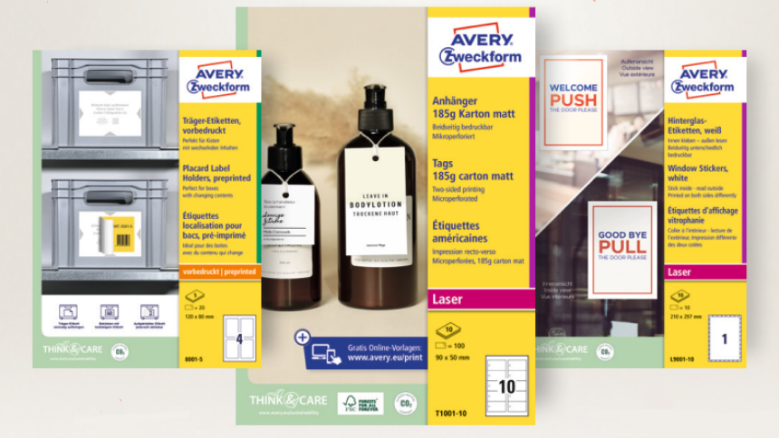 Balení nosných etiket na průmyslové boxy, balení oboustranně potisknutelných etiket na sklo a balení visaček