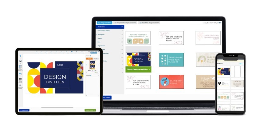 Ukázka softwaru design & print na monitoru, tabletu a telefonu