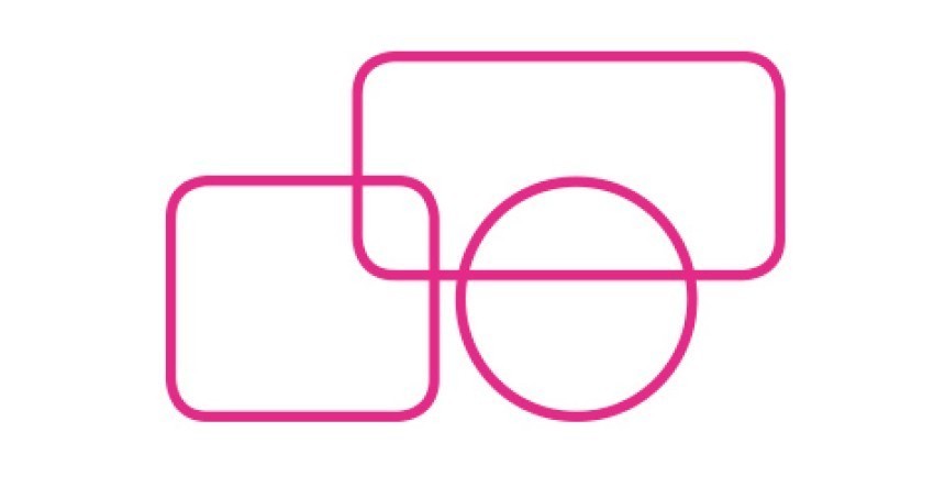 Růžové, konturové geometrické ikony – čtverec se zaoblenými rohy, obdélník se zaoblenými rohy a kruh, částečně se překrývající.