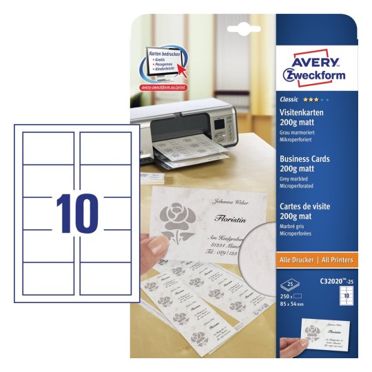 Vizitky C32020-25 Bližší specifikace: Karty: 250 / Počet archů: 25