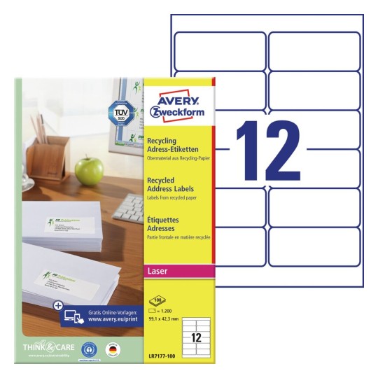 Adresní etikety, recyklované LR7177-100 Bližší specifikace: Počet etiket: 1.200 / Počet archů: 100