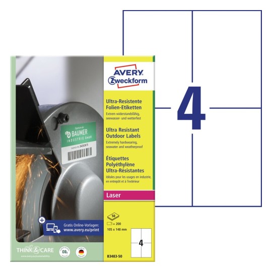 Ultra odolné etikety B3483-50 Bližší specifikace: Počet etiket: 200 / Počet archů: 50