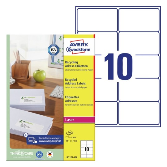 Adresní etikety, recyklované LR7173-100 Bližší specifikace: Počet etiket: 1.000 / Počet archů: 100