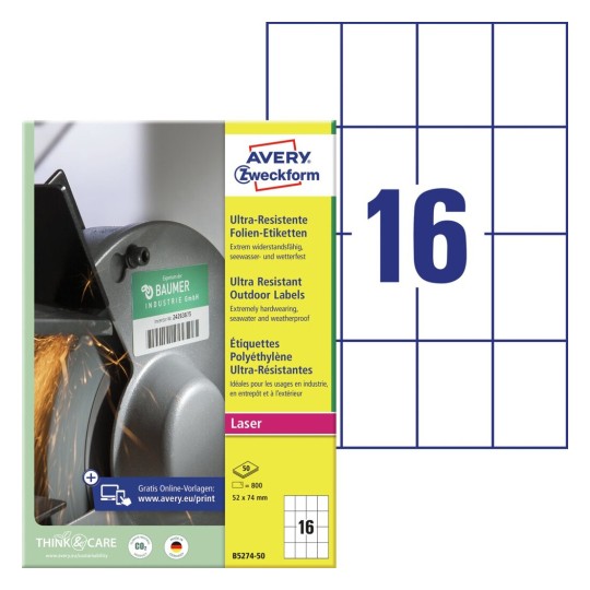 Ultra odolné etikety B5274-50 Bližší specifikace: Počet etiket: 800 / Počet archů: 50