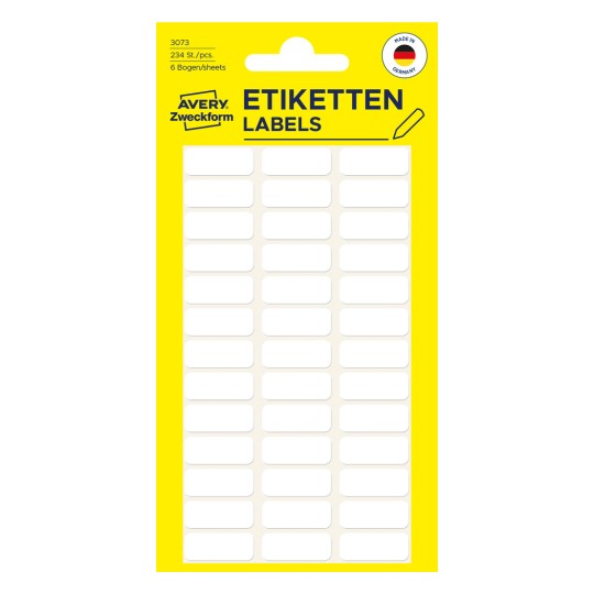 Obrázek obalu: Avery Zweckform Non A4 univerzální štítky pro ruční popisování, artikl: 3073, formát: 20 x 8 mm, obsah: 234 štítků / 6 listů, 39 štítků/list?