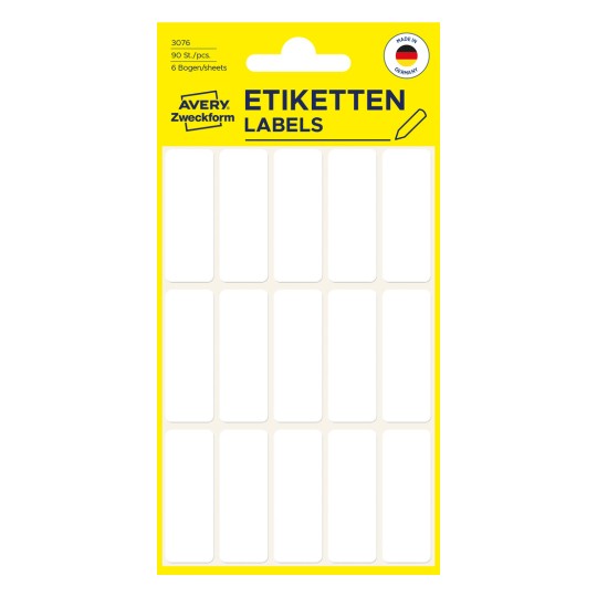 Obrázek balení: Avery Zweckform Non A4 univerzální etikety pro ruční popisování, článek: 3076, formát: 38 x 14 mm, obsah: 90 etiket / 6 listů, 15 etiket/list?