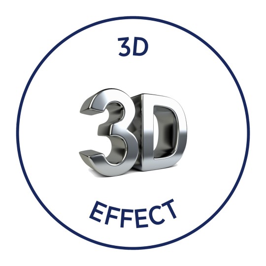 Obrázek obsahuje lesklý, trojrozměrný text, který uvnitř kruhového okraje zní '3D EFFECT'.