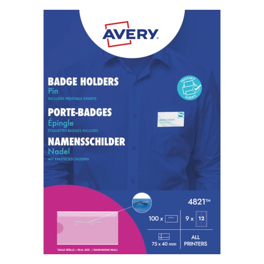 Balení držáků na visačky Avery s grafikou trička a jmenovky?