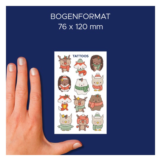 Velikost ve srovnání s rukou, Článek: 54151, jeden arch tetovací fólie, Formát: 85 x 160 mm, Barva: barevná.