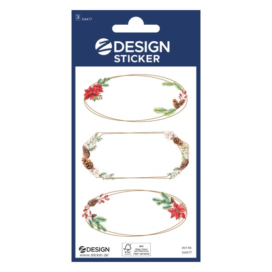 Obrázek balení: Z-Design, Článek: 54477, Vánoční samolepky, 85 x 160 mm, Malé balení, 9 samolepek / 3 archy.
