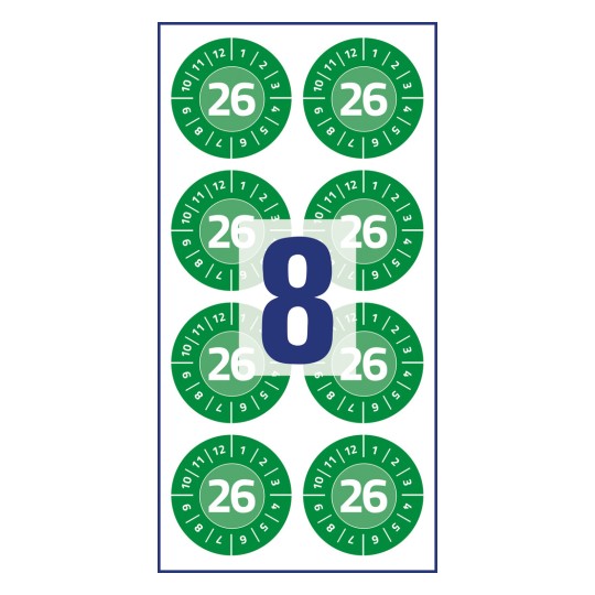 Obrázek jednotlivého listu, Článek: 6944-2026, Kontrolní štítky, Formát: ⌀ 30 mm, 8 kontrolních štítků/list?