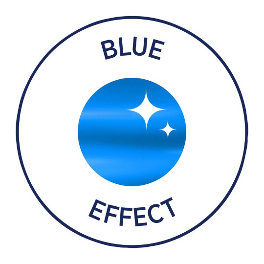 Obrázek obsahuje modrý kruh s lesklým efektem, obklopený bílým okrajem, a slova 'BLUE EFFECT' napsaná nad a pod kruhem v tmavě modrém písmu.