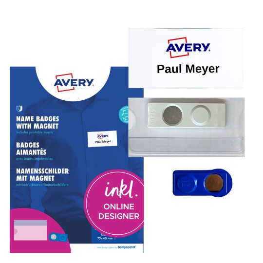 Sada jmenovek Avery s magnetickými jmenovkami, vložkami a modrým obalem?