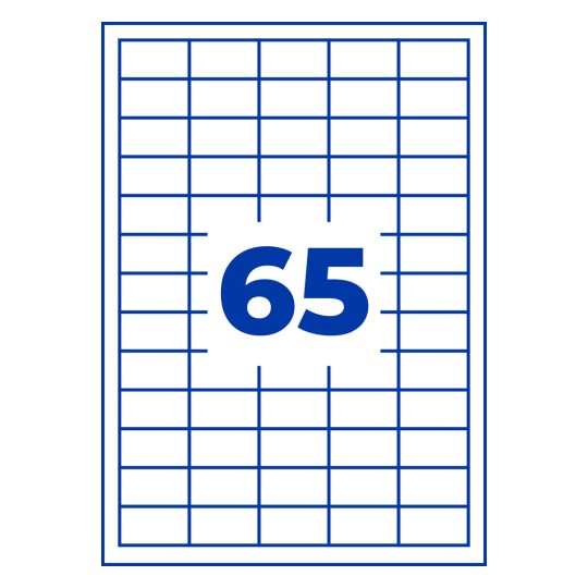 Bílá mřížka s modrými čarami a velkým modrým číslem 65 uprostřed?