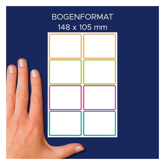 Porovnání velikosti s rukou, článek: NAME16C, arch jmenovek, formát: 34 x 48 mm, barva: ?