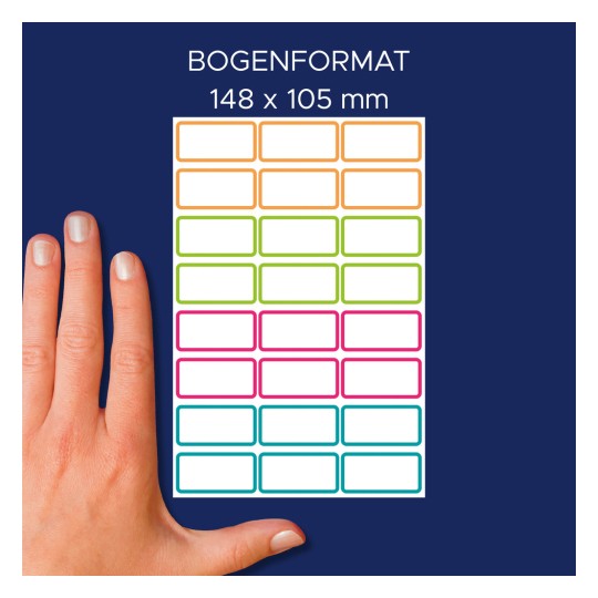 Srovnání velikosti s rukou, Článek: NAME48C, jeden arch jmenovkových štítků, Formát: 15 x 32 mm, Barva: ?