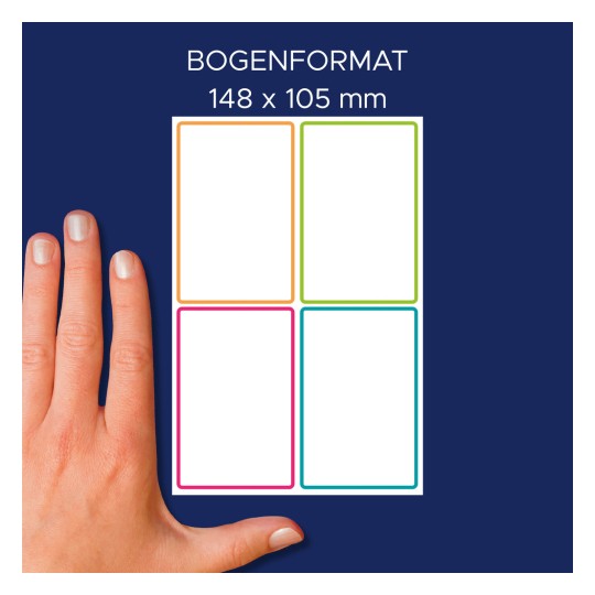 Porovnání velikostí s rukou, článek: NAME8C, jeden arch jmenovek, formát: 48 x 70 mm, barva: ?