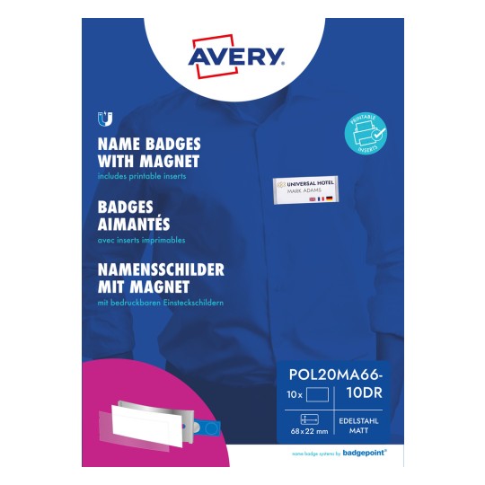 Obrázek balení: Avery Zweckform, Článek: POL20MA66-10DR, Formát: 68 x 22 mm, Vhodnost pro tiskárny: Barevný laser, Černobílý laser, Inkoustová tiskárna, Obsah: 10 štítků / 48 zasouvacích štítků / 2 archy, /arch?