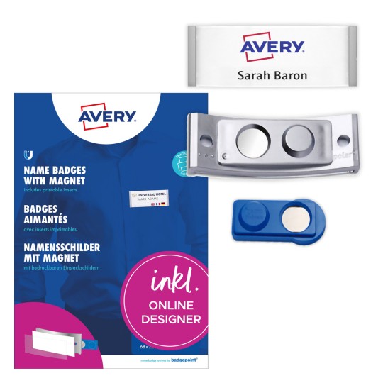 Balíček s etiketami: Avery Zweckform, Článek: POL20MA66-10DR, Magnetické jmenovky, Formát: 68 x 22 mm, Vhodnost tisku: Barevný laser, Černobílý laser, Inkoustová tiskárna, Obsah: 10 jmenovek / 48 vložek / 2 listy, 24 karet/list?