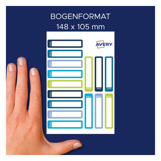 Srovnání velikosti s rukou, Článek: RESMI30G, jeden list štítků pro označení tužek, formát: 10 x 50 mm, barva: ?