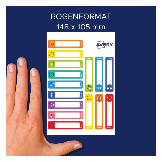 Porovnání velikosti s rukou, Článek: RESMI30S, jeden arch štítků pro označení tužek, formát: 10 x 50 mm, barva: ?