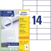 Obrázek balení s listem etiket: Avery Zweckform univerzální etikety, výrobek: 3653-200, formát: 105 x 42,3 mm, vhodné pro tiskárny: inkoustové, laserové černobílé, barevné laserové, obsah: 3 080 etiket / 220 listů, 14 etiket/list?