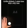 Velikostní porovnání s rukou, článek: 5082, jeden list osmiúhelníkových štítků, odnímatelný, formát: 40,8 x 40,3 mm, barva: bílá.