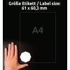 Obrázek ukazuje ruku vedle specifikace rozměrů pro formát A4, měřící 61 x 60,3 mm. Ruka je umístěna na tmavém pozadí, s viditelným bílým osmiúhelníkovým tvarem.