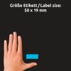 Velikostní porovnání s rukou, Článek: 51047, jeden arch barevných štítků, formát: 50 x 19 mm, barva: modrá, žlutá, neonově zelená, neonově oranžová, neonově červená.
