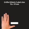 Velikostní porovnání s rukou, článek: 51064, jeden list jmenovek, formát: 76 x 19 mm, barva: bílá?