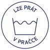Obrázek obsahuje symbol pokynů k praní s textem 'LZE PRÁT V PRÁČCE', což znamená, že předmět lze prát v pračce.