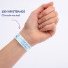 Obrázek ukazuje ruku osoby nosící náramek s nápisem '100 WRISTBANDS Climate neutral' a vytištěným textem 'JULIEN PLATTER MARKETING'.