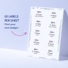 Obrázek zobrazuje list samolepicích jmenovek od Avery, který obsahuje 10 štítků na list, s jmény a pracovními tituly jako Marketingový ředitel, Inženýr a Vědec.