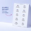 Obrázek zobrazuje list samolepicích jmenovek od Avery, obsahující deset štítků se jmény a pracovními pozicemi uspořádanými do dvou sloupců. Text vlevo zdůrazňuje, že na listu je 10 štítků a povzbuzuje uživatele k tisku vlastních jmenovek.