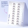 Obrázek zobrazuje list etiket Avery obsahující 36 vložek, které lze vytisknout s názvem 'Paul Meyer'. Etikety jsou na listu uspořádány v mřížkovém formátu, s uvedenými údaji o velikosti vložky a číslech produktu.