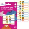 Obrázek balení s listem etiket: Avery textilní etikety, položka: ETVET36A, formát: 13 x 45 mm, obsah: 36 etiket / 2 listy, 18 etiket/list?