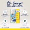 Obrázek zahrnuje obal na vložku CD od Avery Zweckform. Zdůrazňuje vlastnosti jako online designové schopnosti, praktickou mikroperforaci, udržitelný papír a to, že produkt je vyroben v Německu.