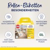 Obrázek ukazuje balení produktu pro rolovací štítky Avery Zweckform s uvedenými vlastnostmi, kompatibilní s Dymo Labelwriter, zdůrazňuje kvalitu značky za dostupnou cenu a vyzdvihuje záruku vrácení peněz a klimatickou neutralitu.