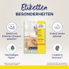 Obrázek zobrazuje balení etiket Avery Zweckform, zdůrazňující vlastnosti jako snadný design s návrhářem etiket, odnímatelné etikety a udržitelný papír pocházející z odpovědně spravovaných lesů. Také uvádí, že produkt je vyroben v Německu.