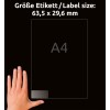 Srovnání velikosti s rukou, Článek: J4721-25, jeden arch adresních štítků, formát: 63,5 x 29,6 mm, barva: průhledná.
