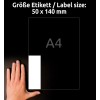 Obrázek ukazuje ruku vedle popisu velikosti, který uvádí rozměry 50 x 140 mm a odkazuje na velikost A4.