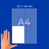 Ruka vedle diagramu papíru formátu A4 s popiskem 105 × 148 mm a čtvrtinovou mřížkou?