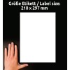Obrázek ukazuje ruku osoby vedle prázdného listu papíru, zobrazující označení velikosti 210 x 297 mm. Pozadí je tmavé.