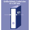 Obrázek zobrazuje grafiku ilustrující rozměr etikety 61 x 297 mm s jasně vyznačenými rozměry.