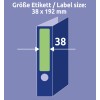 Velikostní srovnání s rukou, článek: L4764-20, arch štítků na pořadače, formát: 38 x 192 mm, barva: zelená?