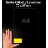 Porovnání velikosti s rukou, Článek: L6131-20, jeden list odolných fóliových štítků, Formát: 70 x 37 mm, Barva: Žlutá?