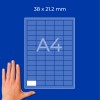 Ruka vedle modrého diagramu mřížky formátu A4 s označením 38 × 21,2 mm?
