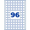 Velké modré číslo 96 uprostřed bílé mřížky se zaoblenými čtverci?