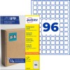 Víceúčelová sada štítků Avery Ultragrip zobrazující 96 modrých čtvercových štítků a obal?