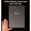 Obrázek ukazuje ruku držící průhledný list s rozměry uvedenými jako velikost A4 (210 x 297 mm) proti černému pozadí.
